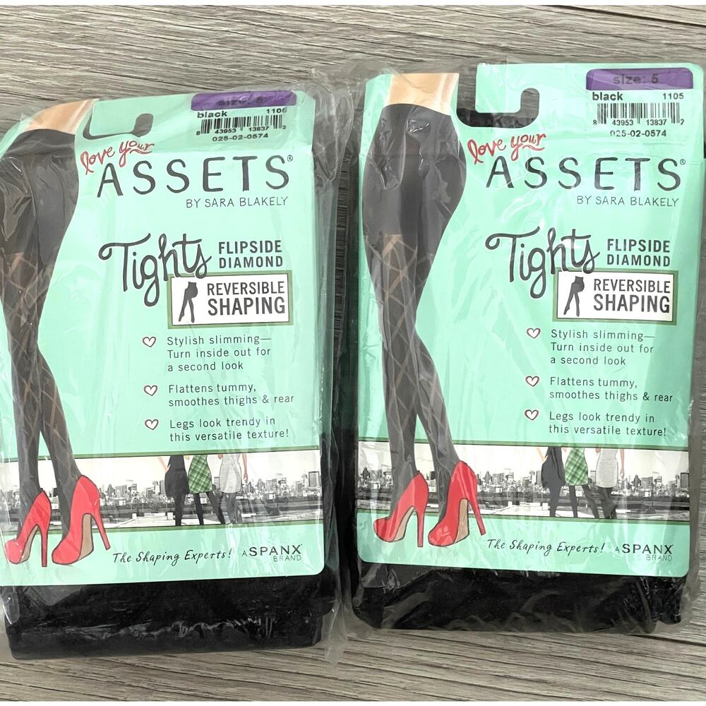 Love Your Assets 2 pc Flipside Diamond Reversible Shaping Tights 1105 Black Sz 5